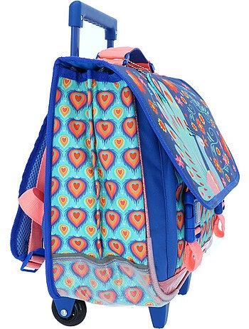 Mochila escolar rectangular trolley motivo pavo real con 2 compartimentos 41 cm