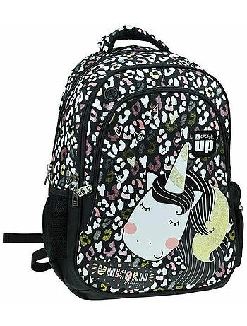 Mochila escolar rectangular unicornio back me up de tejido con purpurina