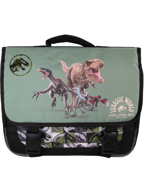 Mochila escolar reversible niño Jurassic World 38 cm verde 2 compartimentos - Kiabi