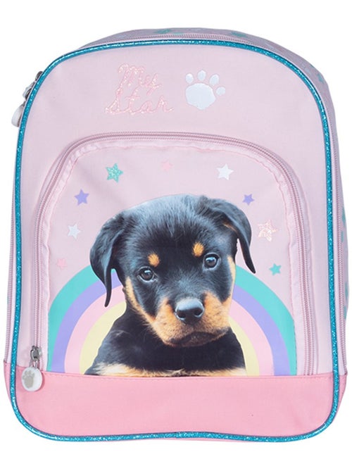 Mochila estampado cachorro en tejido sintético con ribete con purpurina kid'abord - Kiabi