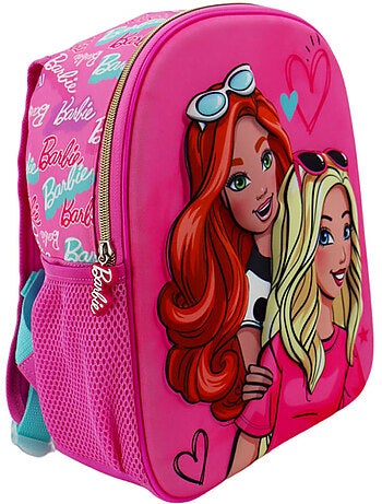 Mochila infantil 3d barbie con personajes y corazones 32 cm