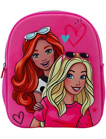 Mochila infantil 3d barbie con personajes y corazones 32 cm