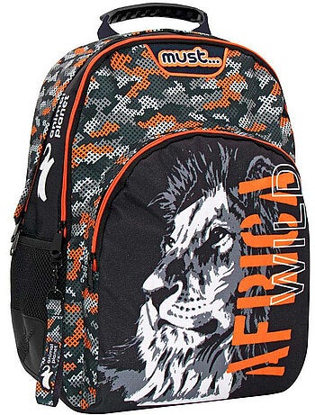 Mochila infantil animal planet con estampado de león de poliéster