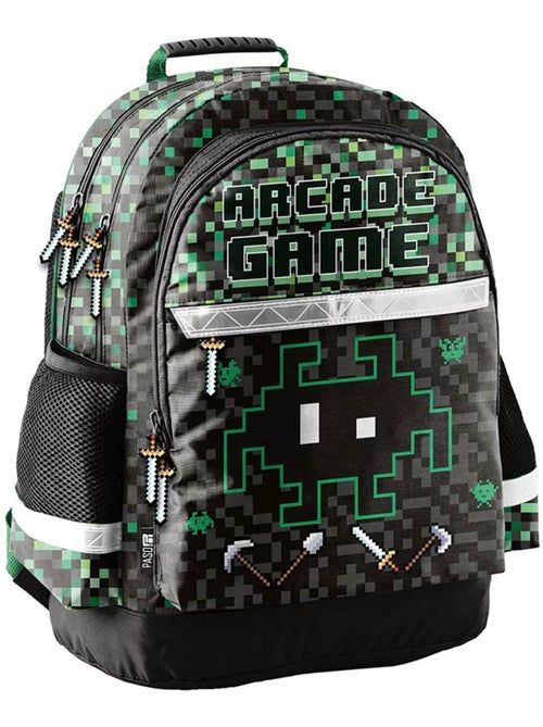 Mochila infantil arcade game pixel alien 2 compartimentos 41 cm - Kiabi