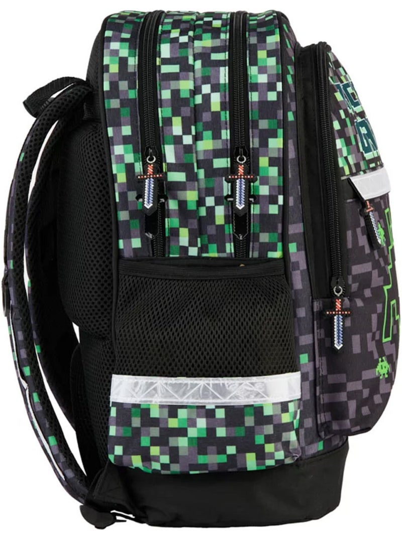 Mochila infantil arcade game pixel alien 2 compartimentos 41 cm Negro Verde Gris - Kiabi