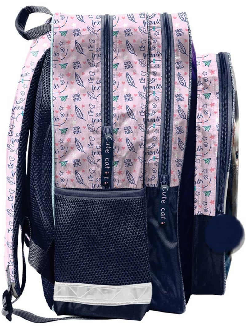 Mochila infantil gatito blanco 38 cm, 2 bolsillos con cremallera Azul Rosa oscuro Azul - Kiabi