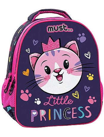 Mochila infantil motivo gato con corona de purpurina