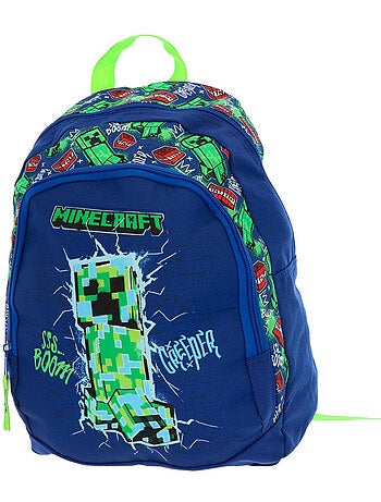 Mochila minecraft creeper 38 cm con asas verde neón