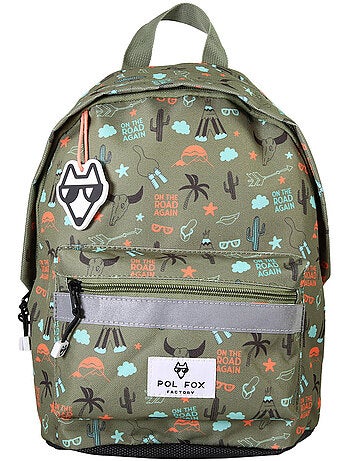 Mochila mini niño preescolar POL FOX Road Trip verde motivo furgoneta y aventura
