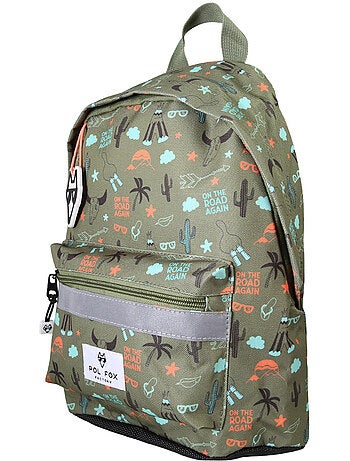 Mochila mini niño preescolar POL FOX Road Trip verde motivo furgoneta y aventura