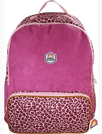 Mochila niña French Disorder de terciopelo 2 compartimentos estampado leopardo rosa