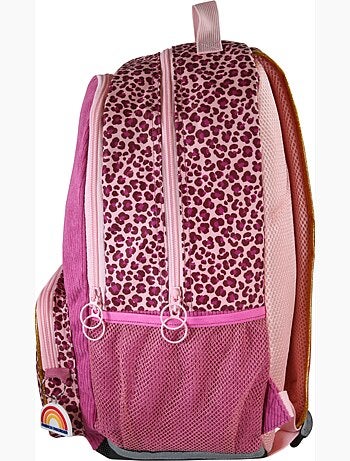 Mochila niña French Disorder de terciopelo 2 compartimentos estampado leopardo rosa