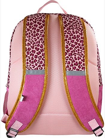 Mochila niña French Disorder de terciopelo 2 compartimentos estampado leopardo rosa