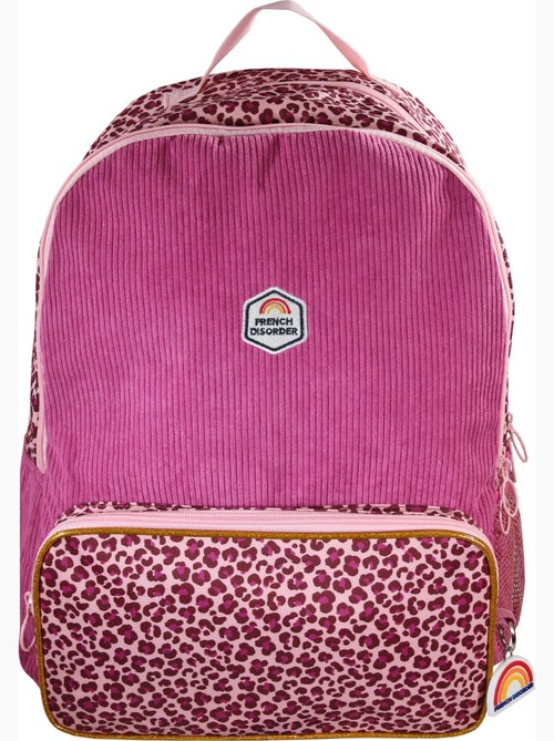 Mochila niña French Disorder de terciopelo 2 compartimentos estampado leopardo rosa - Kiabi Mochila niña French Disorder de terciopelo 2 compartimentos estampado leopardo rosa - Kiabi