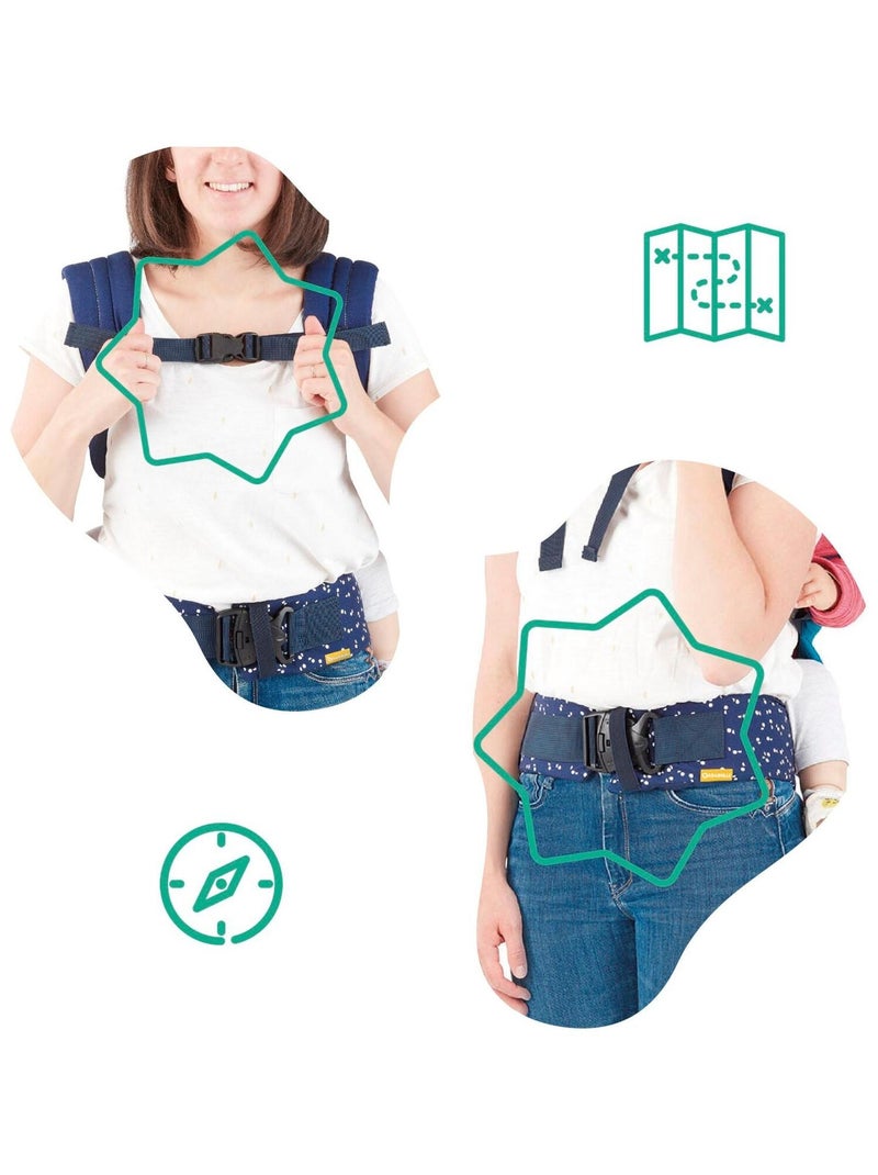 Mochila portabebés ergonómica con posición frontal y dorsal «Badabulle» Azul - Kiabi