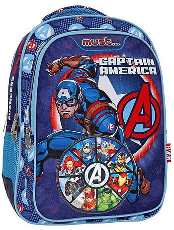 Mochila vengadores capitán américa 3 compartimentos con cremallera 32x18x43 must