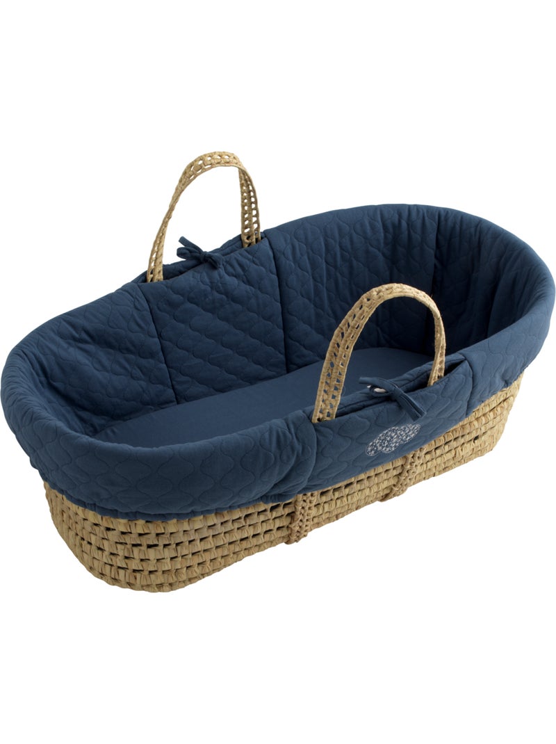 Moisés de fibra natural y funda de tela con soporte de pino - SAUTHON Azul - Kiabi