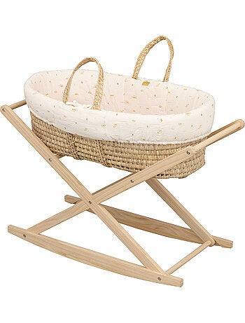 Moisés de fibra natural y funda de tela con soporte de pino - SAUTHON