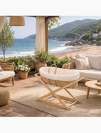 Moisés de fibra natural y funda de tela con soporte de pino - SAUTHON