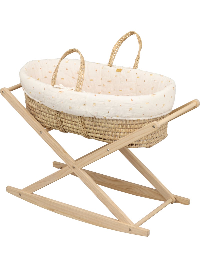 Moisés de fibra natural y funda de tela con soporte de pino - SAUTHON Blanco Naranja - Kiabi