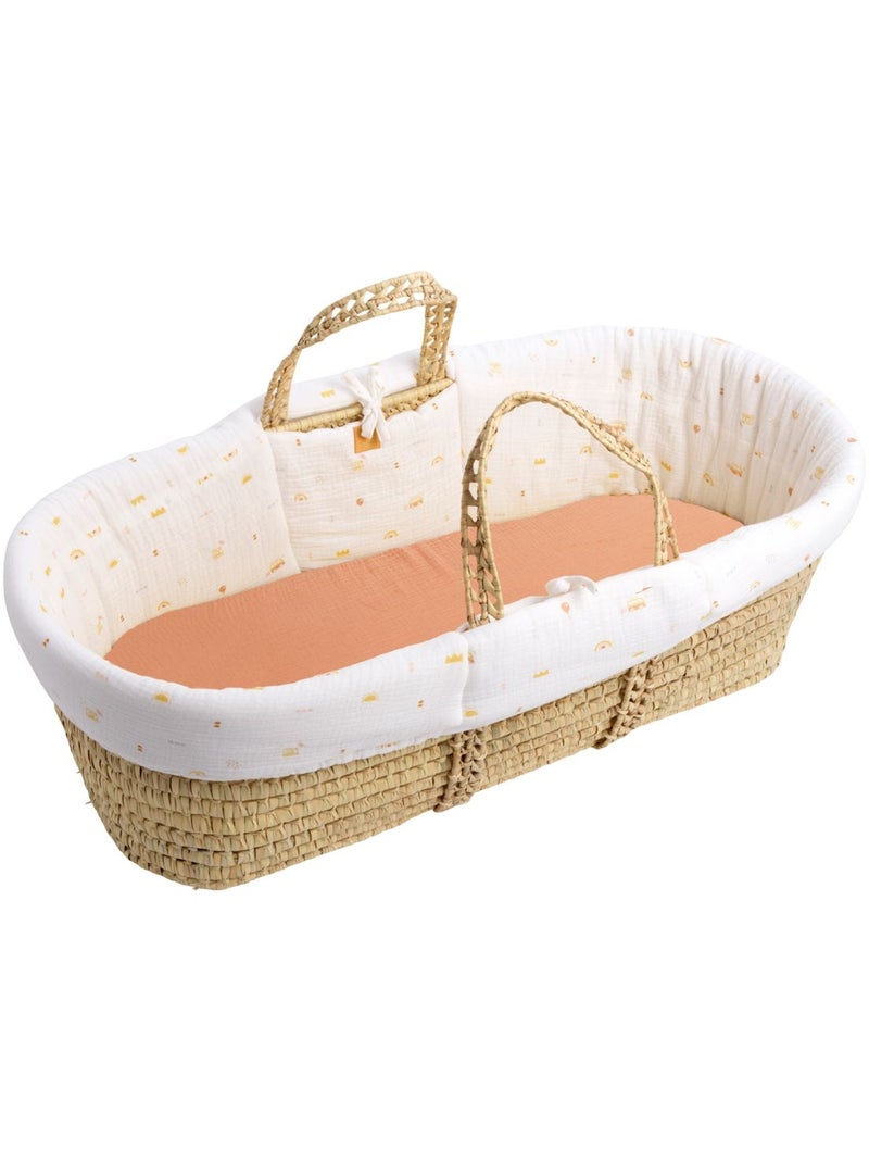 Moisés de fibra natural y funda de tela con soporte de pino - SAUTHON Blanco Naranja - Kiabi