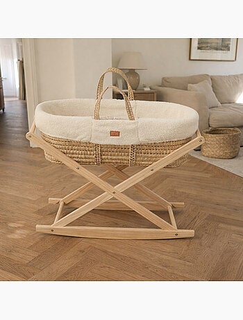 Moisés de fibra natural y funda de tela con soporte de pino - SAUTHON