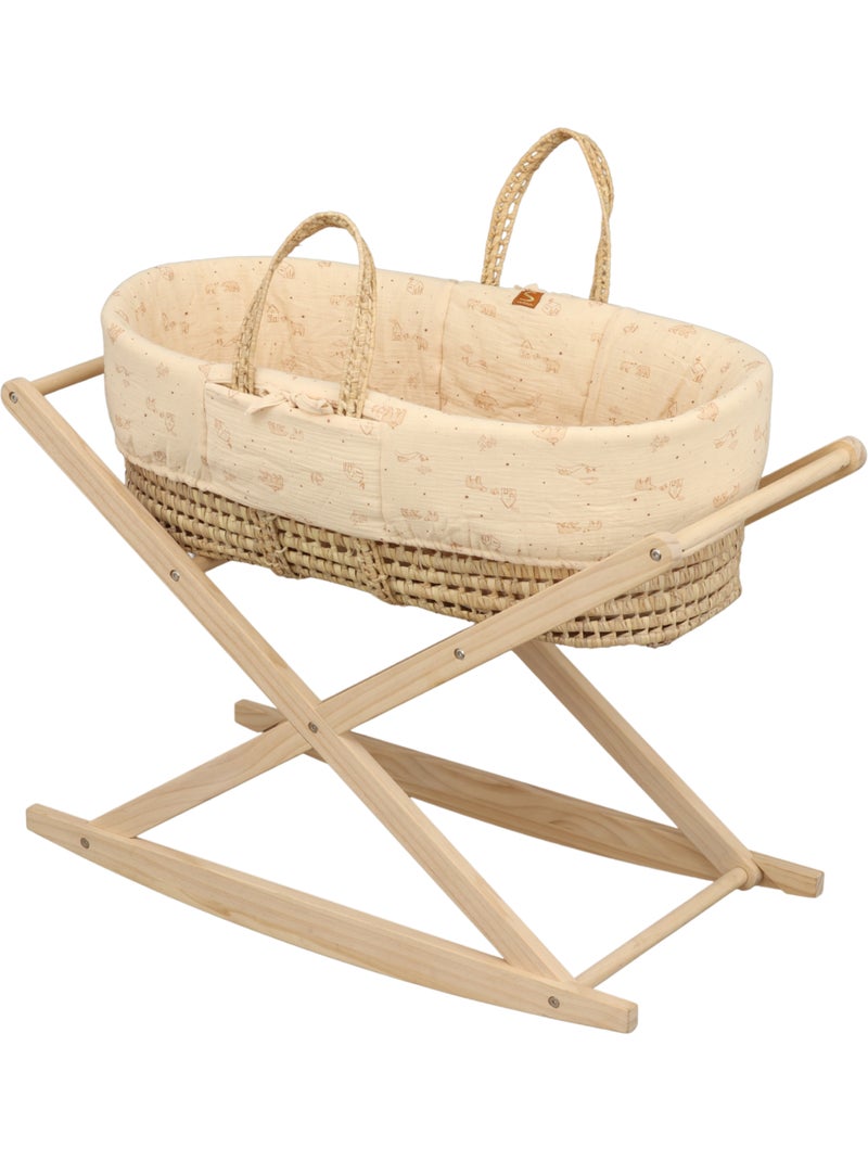 Moisés de fibra natural y funda de tela con soporte de pino - SAUTHON Marrón - Kiabi