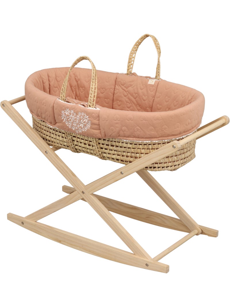 Moisés de fibra natural y funda de tela con soporte de pino - SAUTHON Rosa - Kiabi