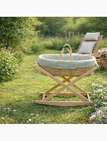 Moisés de fibra natural y funda de tela con soporte de pino - SAUTHON