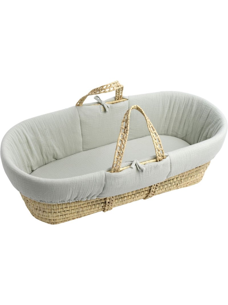 Moisés de fibra natural y funda de tela con soporte de pino - SAUTHON Verde tilo - Kiabi