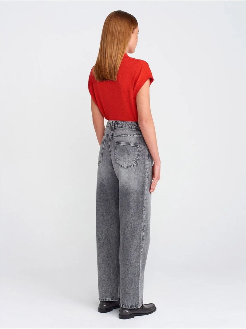 Mom jeans de tiro alto y pernera recta dilvin Gris claro - Kiabi