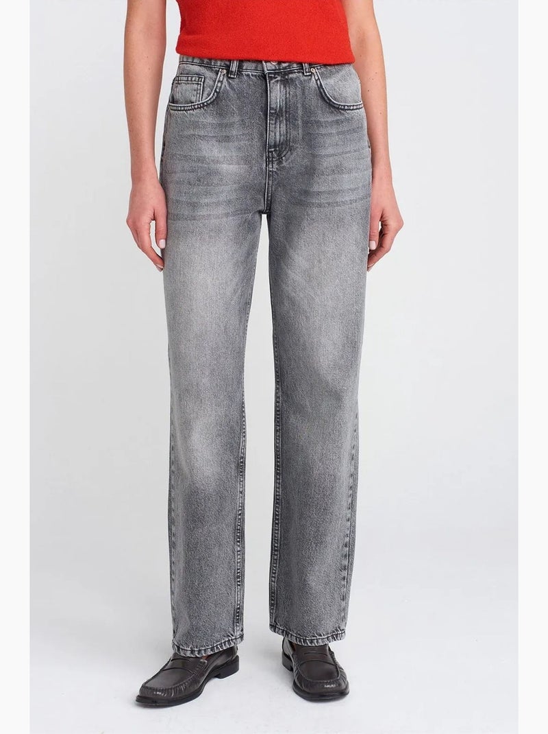 Mom jeans de tiro alto y pernera recta dilvin Gris claro - Kiabi