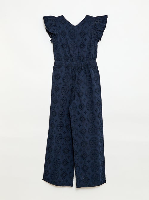 Mono ancho con bordado inglés y volante de algodón - Kiabi