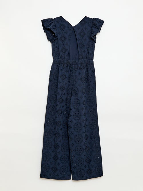 Mono ancho con bordado inglés y volante de algodón - Kiabi