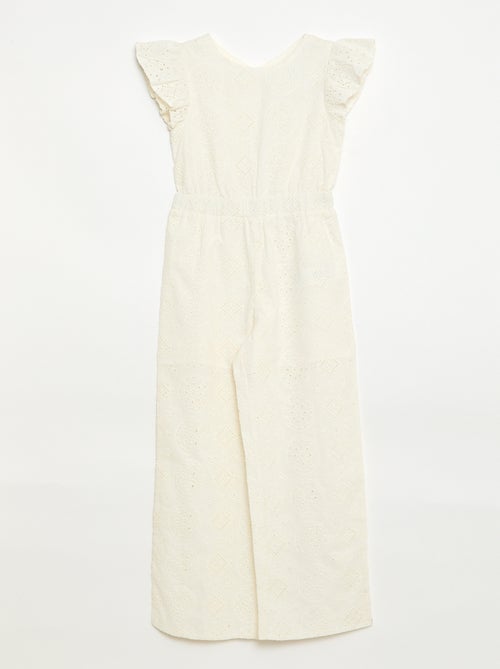 Mono ancho con bordado inglés y volante de algodón - Kiabi