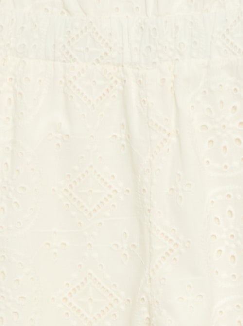 Mono ancho con bordado inglés y volante de algodón - Kiabi