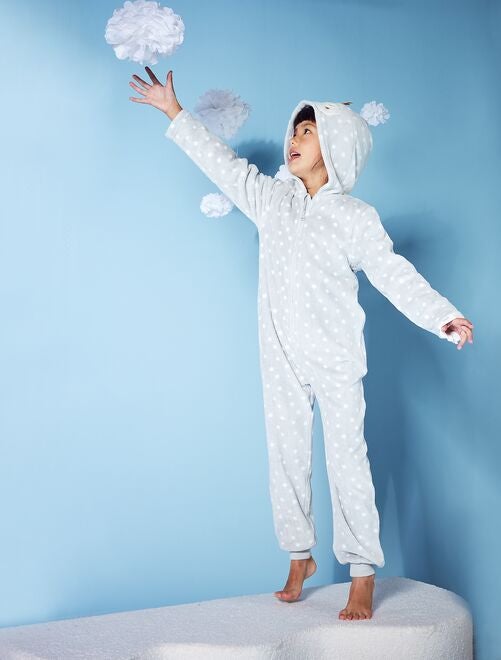 Mono pijama polar con motivo de ciervo blanco niña
