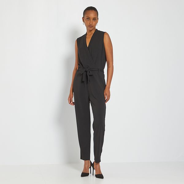 Mono con cinturón y cuello de pico Mujer talla 34 a 48 - NEGRO - Kiabi -  27,00€