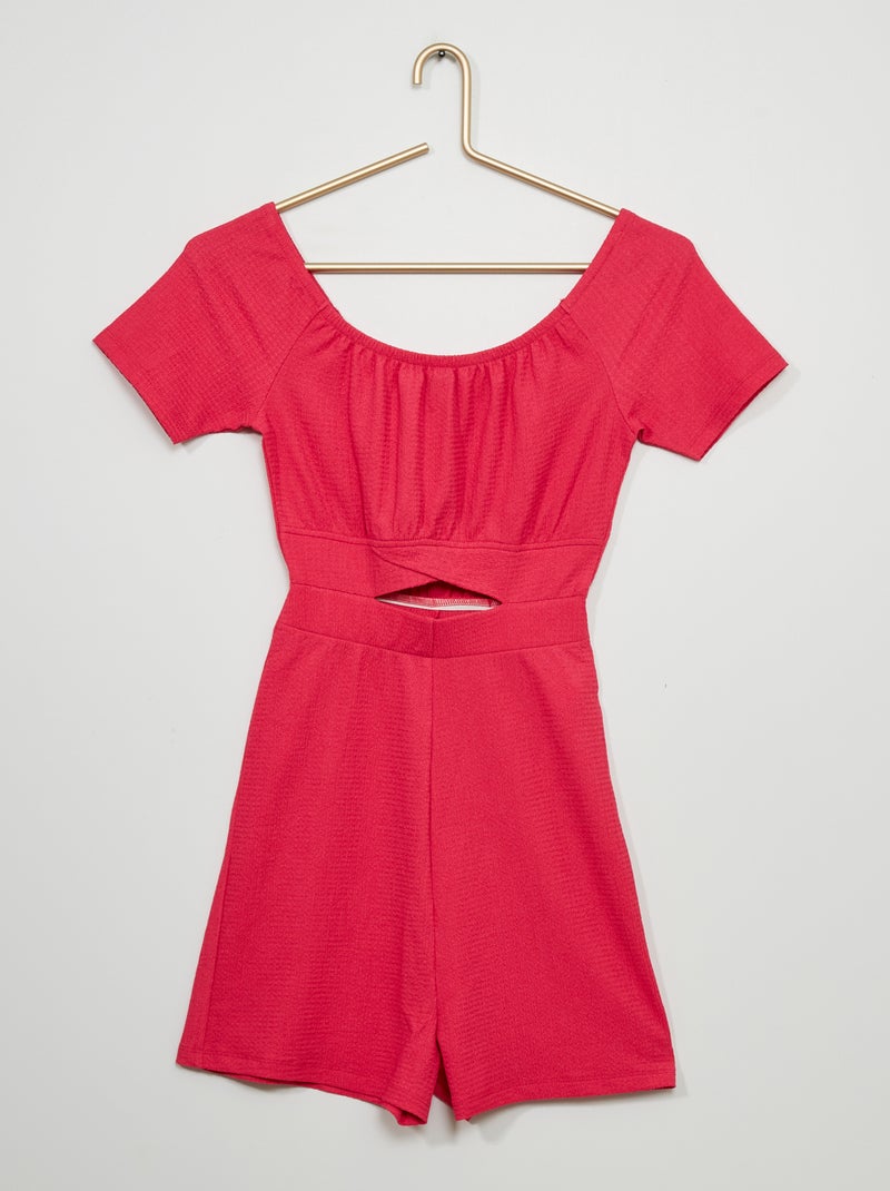 Mono corto cuello bardot punto gofrado ROSA - Kiabi