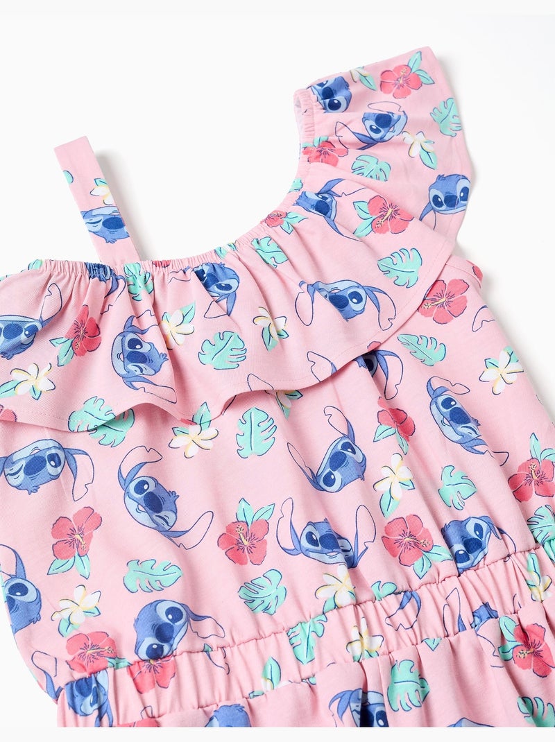 Mono corto de algodón con motivo de Stitch y volantes Rosa claro - Kiabi