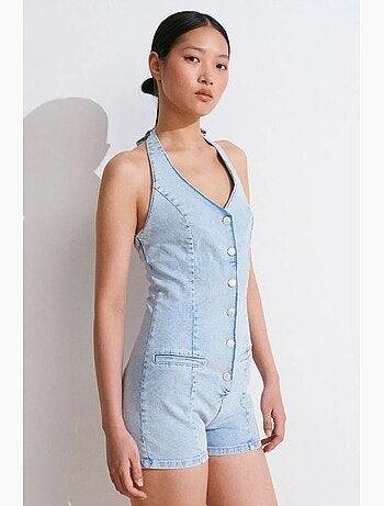 Mono corto de denim con cuello halter slim fit dilvin