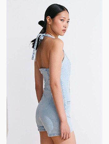 Mono corto de denim con cuello halter slim fit dilvin