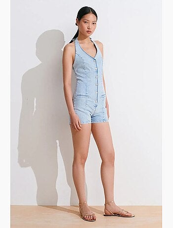 Mono corto de denim con cuello halter slim fit dilvin
