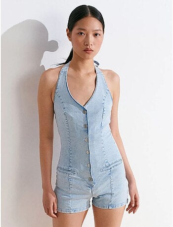 Mono corto de denim con cuello halter slim fit dilvin