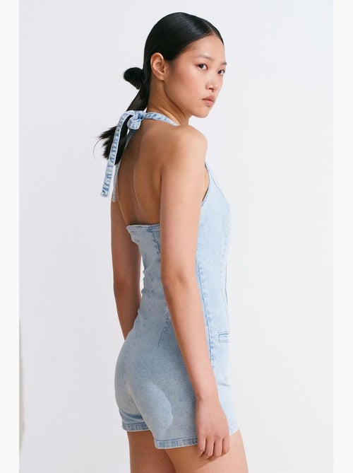 Mono corto de denim con cuello halter slim fit dilvin - Kiabi