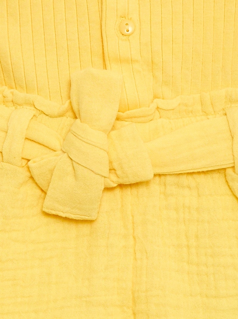 Mono corto de doble gasa de algodón con cinturón anudable Amarillo - Kiabi