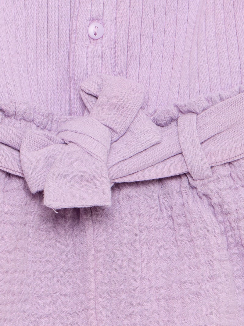 Mono corto de doble gasa de algodón con cinturón anudable Purpura - Kiabi