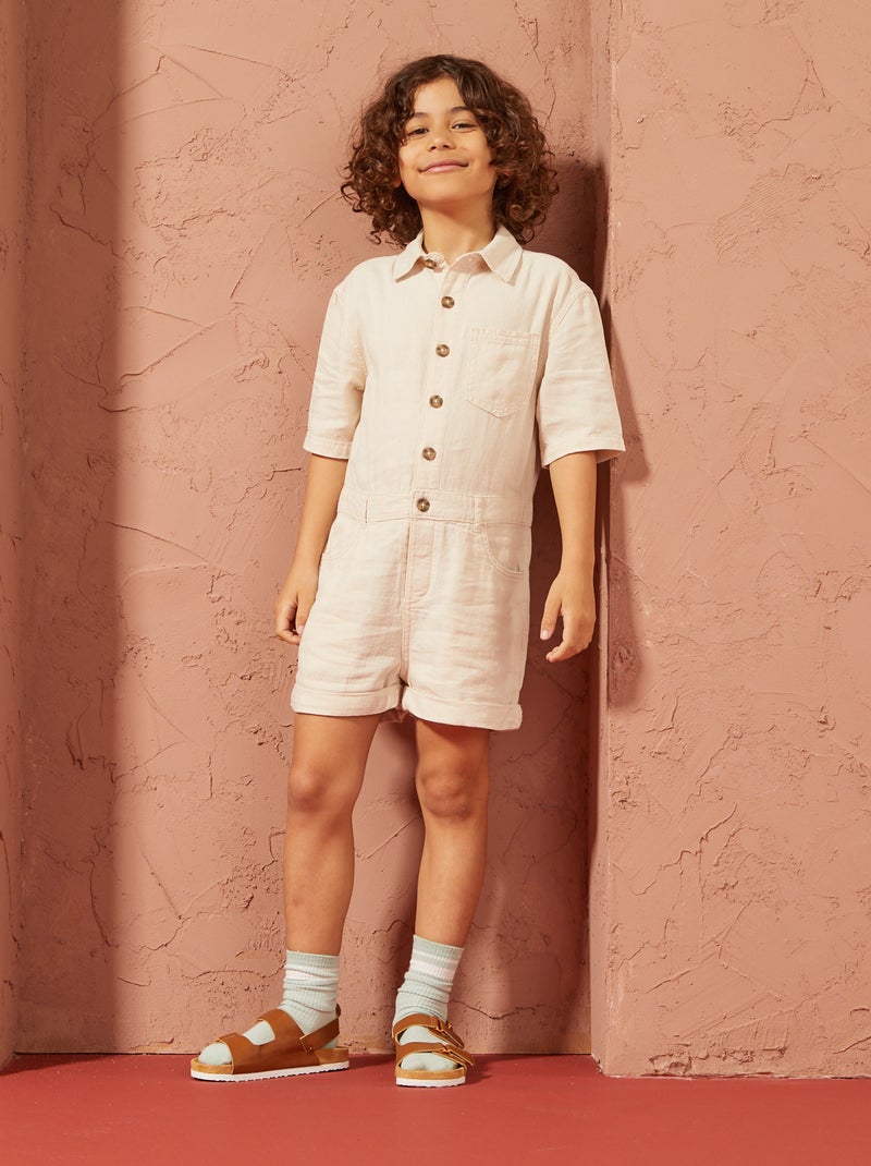 Mono corto de manga corta con mezcla de lino  - Unisex BEIGE - Kiabi