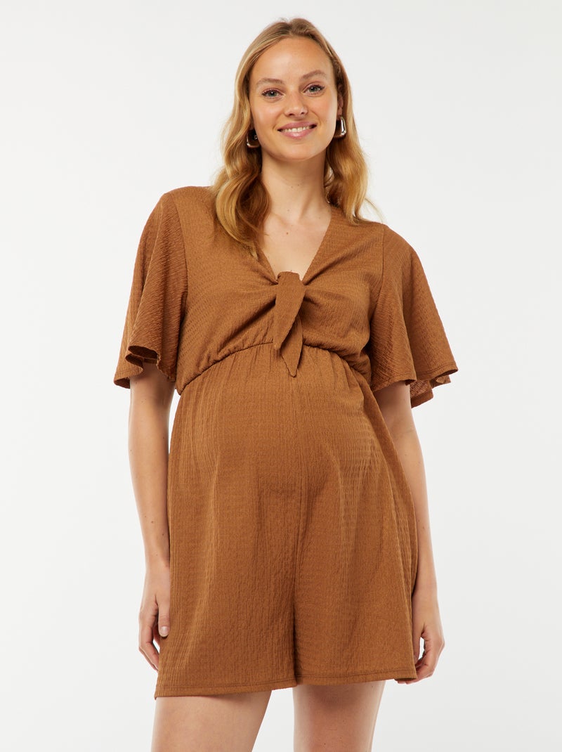 Mono corto de premamá de punto gofrado Marron - Kiabi