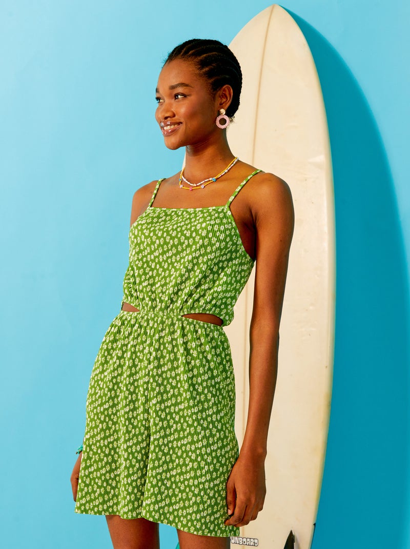 Mono corto de tirantes finos con estampado floral VERDE - Kiabi